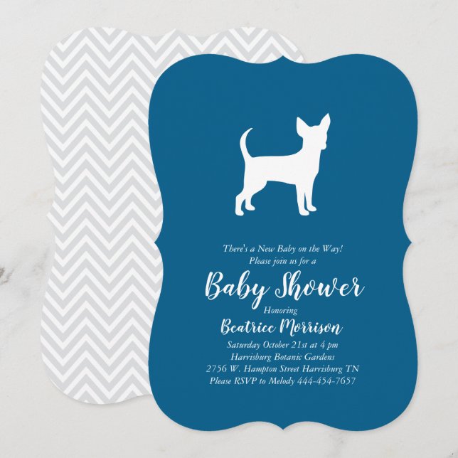 Chihuahua Dog Baby Shower Blue Boy Einladung (Vorne/Hinten)