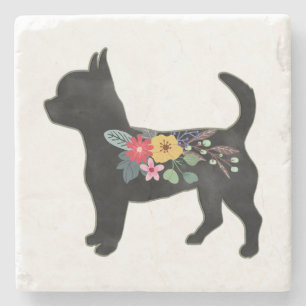 Chihuahua Dog Breed Boho Floral Silhouette Stone C Steinuntersetzer