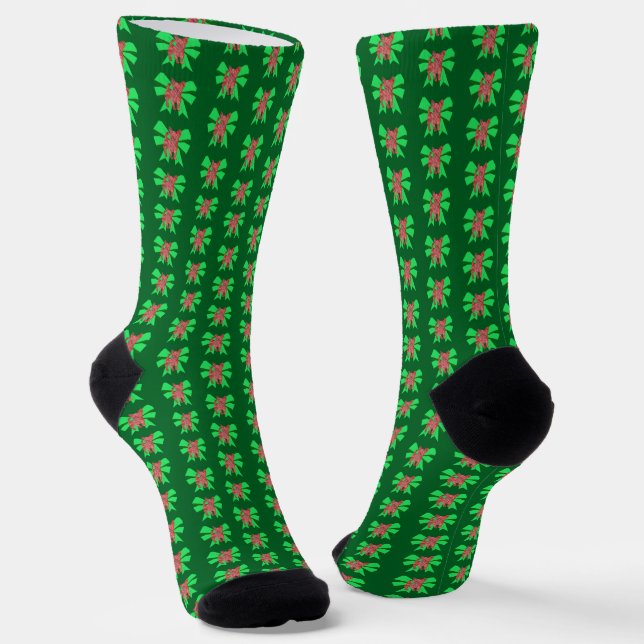Chihuahua Dog Christmas Dog Bow Silhouette Green Socken (Gewinkelt)