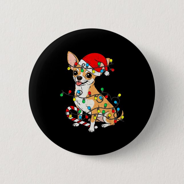 Chihuahua Dog Christmas Lights Santa Xmas Pet Dog  Button (Vorderseite)