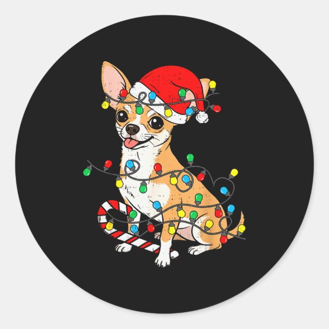 Chihuahua Dog Christmas Lights Santa Xmas Pet Dog  Runder Aufkleber (Vorderseite)