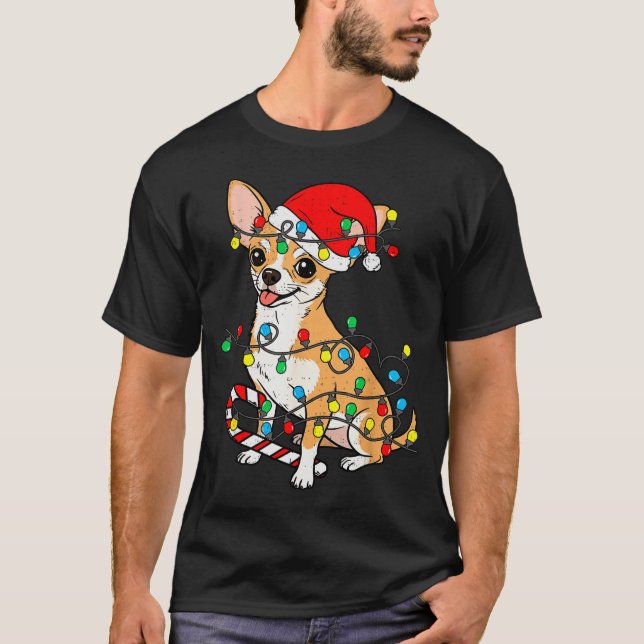 Chihuahua Dog Christmas Lights Santa Xmas Pet Dog  T-Shirt (Vorderseite)