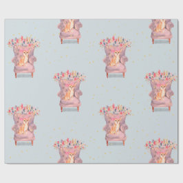 Chihuahua Dog Floral Pink Blue Gold Spots Geschenkpapier