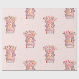 Chihuahua Dog Floral Pink Gold Spots Geschenkpapier