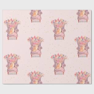 Chihuahua Dog Floral Pink Gold Spots Geschenkpapier