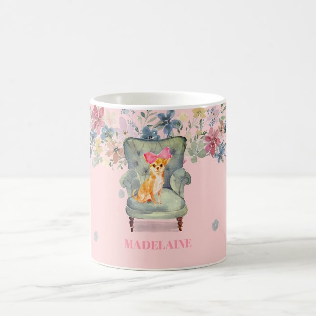 Chihuahua Dog Floral Pink Silver Personal Kaffeetasse (Mittel)