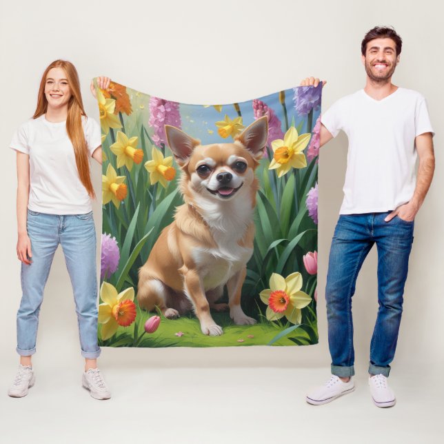 Chihuahua Dog Frühlingsblumen Malerei Fleecedecke (Beispiel)