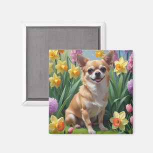 Chihuahua Dog Frühlingsblumen Malerei Magnet