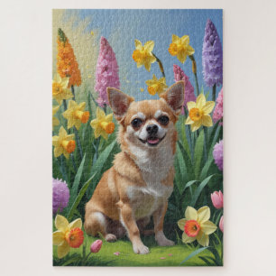 Chihuahua Dog Frühlingsblumen Malerei Puzzle
