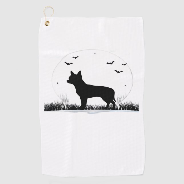 Chihuahua Dog - Halloween Moon Silhouette Classic Golfhandtuch (Vorderseite)