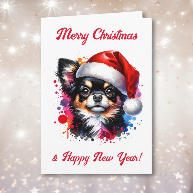 Chihuahua Dog in der Weihnachtsmannmütze Weihnacht Karte (Von Creator hochgeladen)