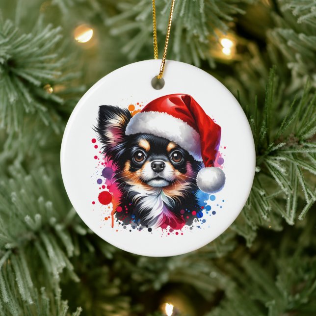 Chihuahua Dog in der Weihnachtsmannmütze Weihnacht Keramik Ornament (Baum)