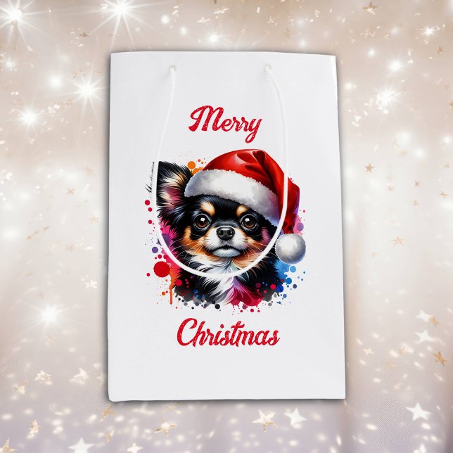 Chihuahua Dog in der Weihnachtsmannmütze Weihnacht Mittlere Geschenktüte (Von Creator hochgeladen)