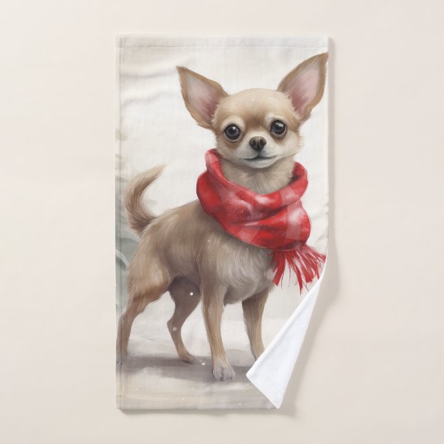 Chihuahua Dog in Schnee Weihnachten Badhandtuch Set (Handtuch)