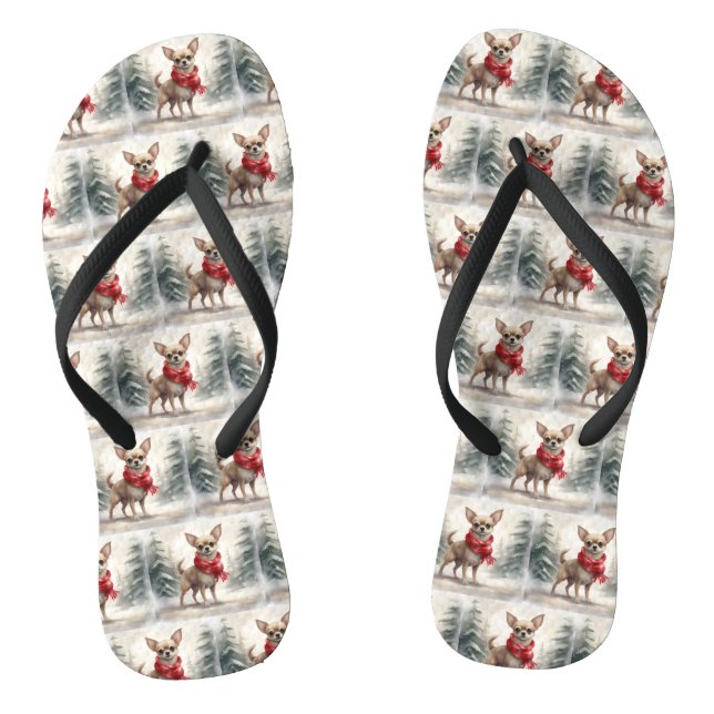 Chihuahua Dog in Schnee Weihnachten Flip Flops (Fußbett)