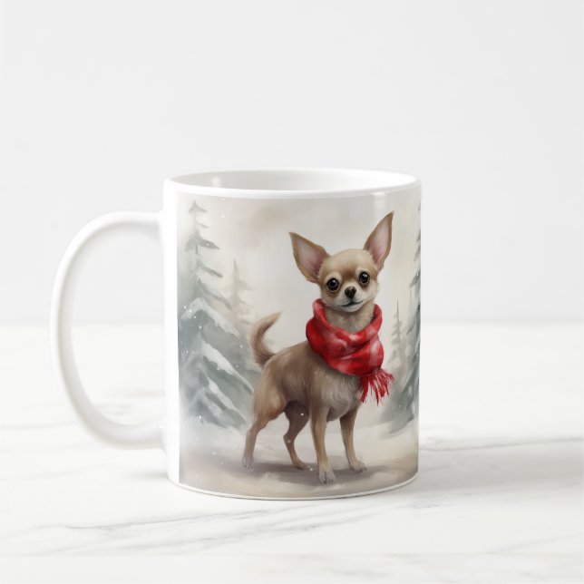 Chihuahua Dog in Schnee Weihnachten Kaffeetasse (Links)