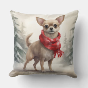 Chihuahua Dog in Schnee Weihnachten Kissen