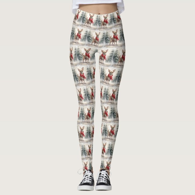 Chihuahua Dog in Schnee Weihnachten Leggings (Vorderseite)
