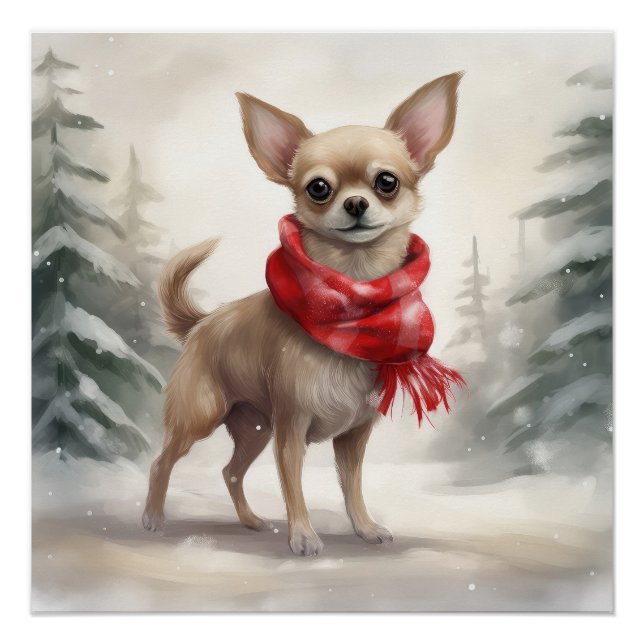 Chihuahua Dog in Schnee Weihnachten Poster (Vorderseite)