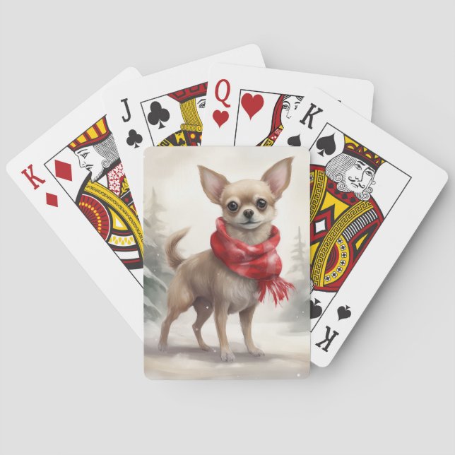 Chihuahua Dog in Schnee Weihnachten Spielkarten (Rückseite)
