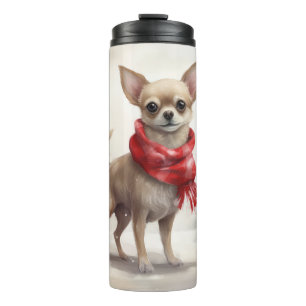 Chihuahua Dog in Schnee Weihnachten Thermosbecher