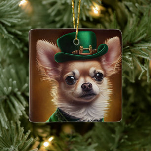 Chihuahua Dog in St. Patrick's Day Dress Keramikornament