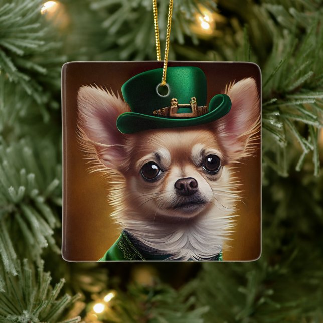 Chihuahua Dog in St. Patrick's Day Dress Keramikornament (Baum)