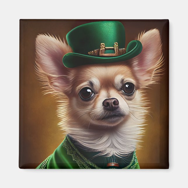 Chihuahua Dog in St. Patrick's Day Dress Magnet (Vorne)