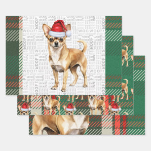 Chihuahua Dog Karierte Weihnachten rot und grün Geschenkpapier Set