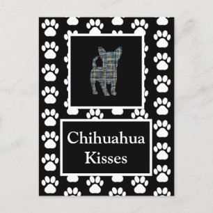 Chihuahua Dog Kisses Silhouette in Y&B Grid Postkarte