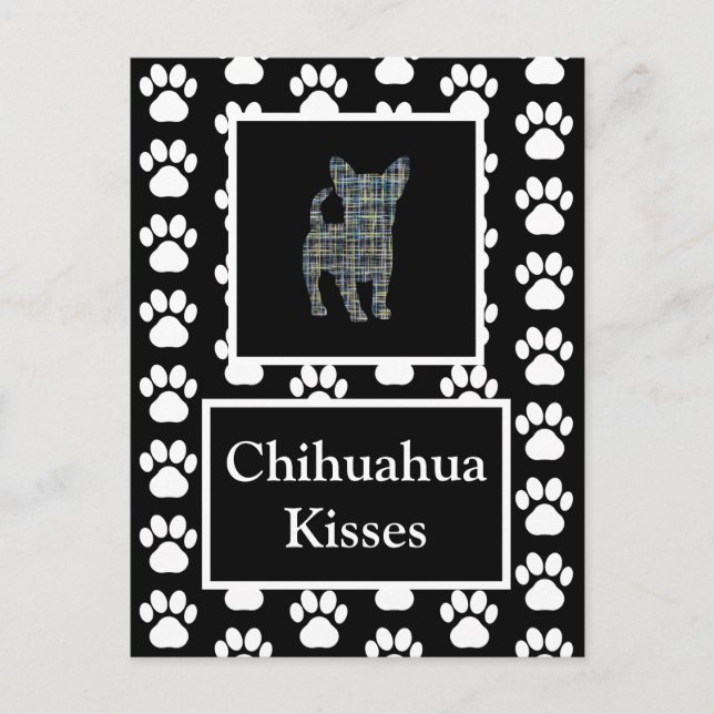 Chihuahua Dog Kisses Silhouette in Y&B Grid Postkarte (Vorderseite)