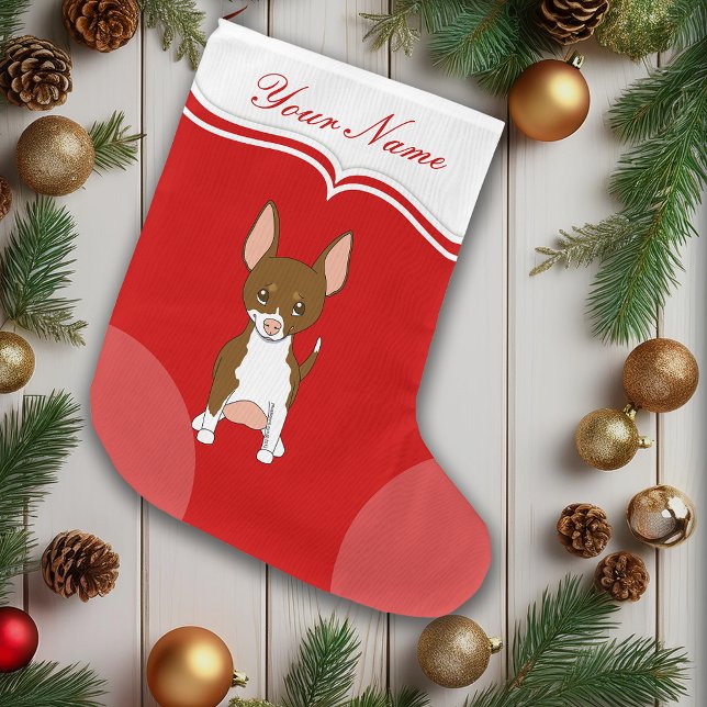 Chihuahua Dog Niedlicher Cartoon Braun Großer Weihnachtsstrumpf (Cute Chihuahua puppy dog Christmas stocking)