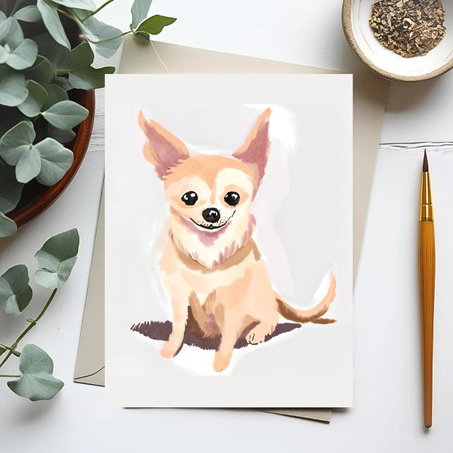 Chihuahua Dog | Niedlicher Hundepuppe Wasserfarbe Postkarte (Von Creator hochgeladen)
