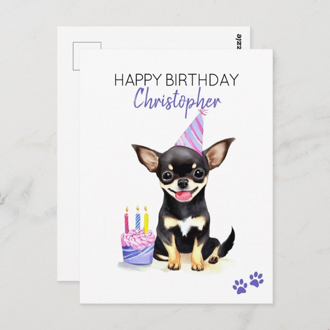 Chihuahua Dog Personalisiert Happy Birthday Postkarte (Vorne/Hinten)