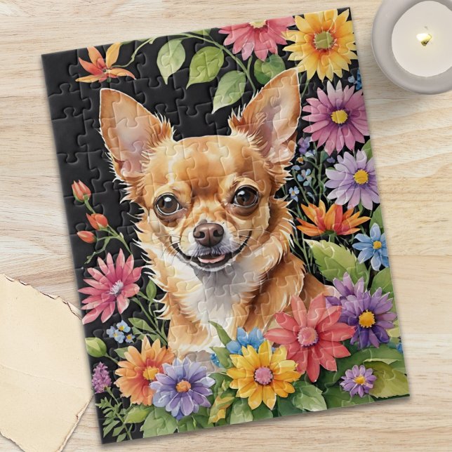 Chihuahua Dog Pet Portrait Watercolor Animal Puzzle (Happy Chihuahua Dog Pet Portrait Watercolor Animal Jigsaw Puzzle)