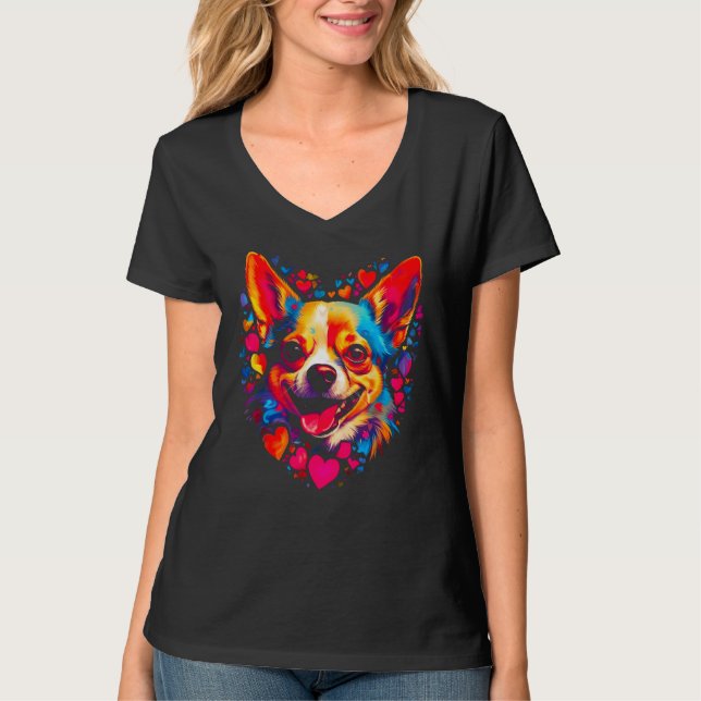 Chihuahua Dog Pink Red Heart T-Shirt (Vorderseite)