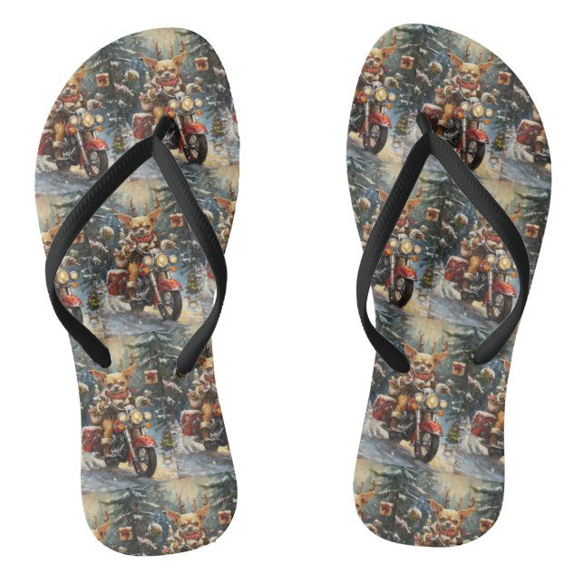 Chihuahua Dog Riding Motorrad Weihnachten Flip Flops (Fußbett)