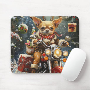Chihuahua Dog Riding Motorrad Weihnachten Mousepad