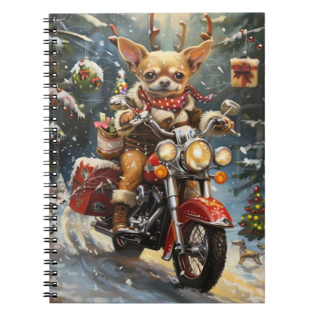 Chihuahua Dog Riding Motorrad Weihnachten Notizblock (Vorderseite)
