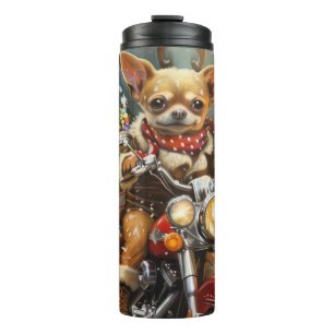 Chihuahua Dog Riding Motorrad Weihnachten Thermosbecher