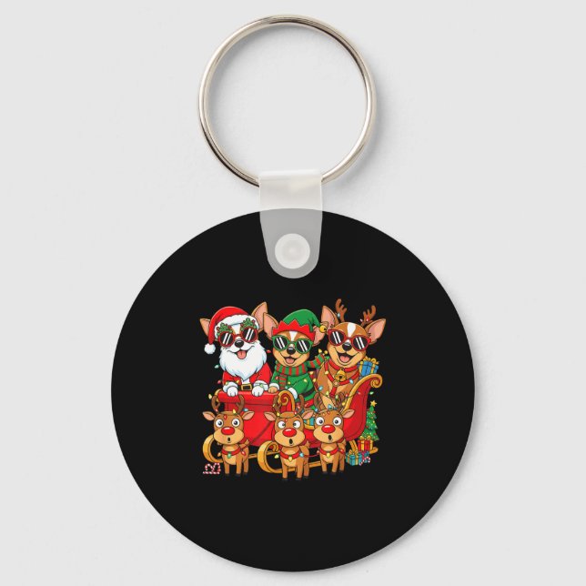 Chihuahua Dog Santa Reindeer Elf Christmas Womens  Schlüsselanhänger (Vorderseite)