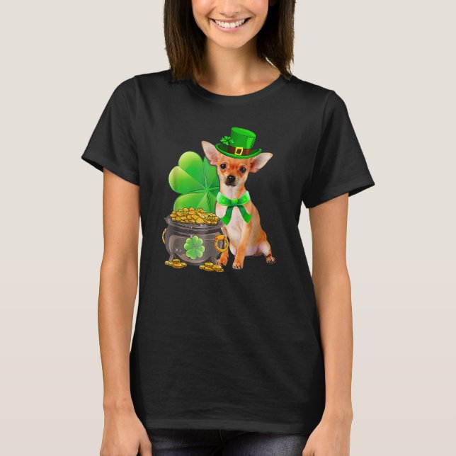 Chihuahua Dog Shamrock St Patricks Day Dog Irish T-Shirt (Vorderseite)