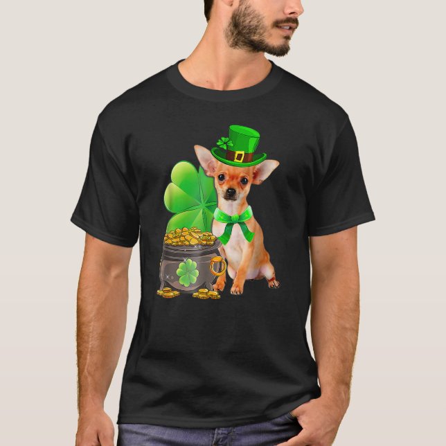 Chihuahua Dog Shamrock St Patricks Day Dog Irish T-Shirt (Vorderseite)