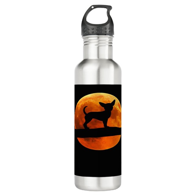 Chihuahua Dog Silhouette Moon chiwawa lover Classi Edelstahlflasche (Vorderseite)