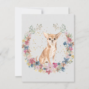 Chihuahua Dog Spring Flowers Monogram Mitteilungskarte