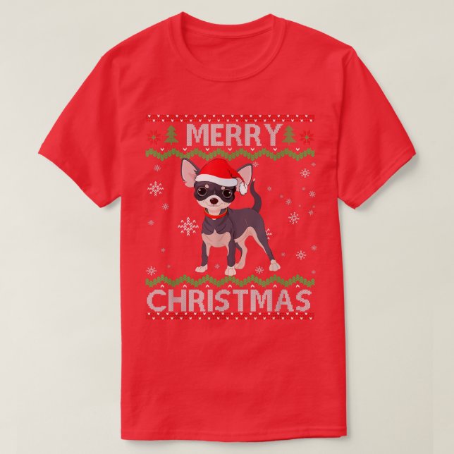 Chihuahua Dog Ugly Christmas Sweater Funny Xmas  T-Shirt (Design vorne)