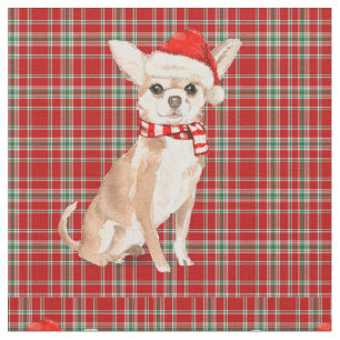 Chihuahua Dog und Karierte Weihnachten in Rot Stoff