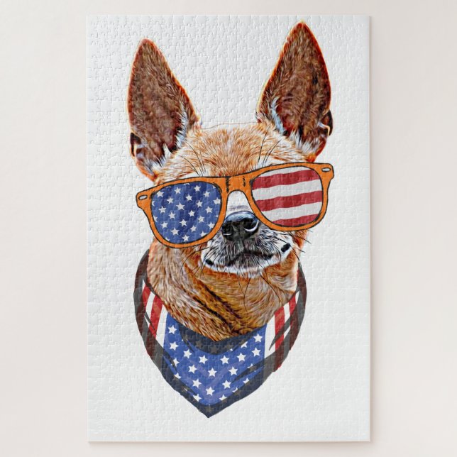 Chihuahua Dog USA Unabhängigkeit 4. Juli Puzzle (Vertikal)