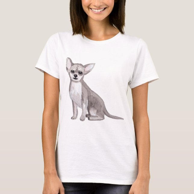 Chihuahua Dog Wasserfarben Art Malerei T-Shirt (Vorderseite)