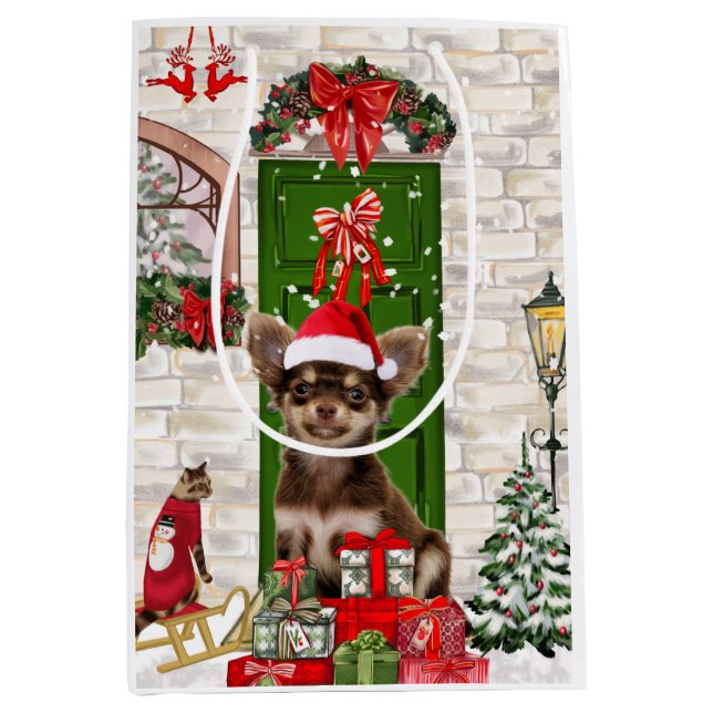 Chihuahua Dog Weihnachten Mittlere Geschenktüte (Vorderseite)